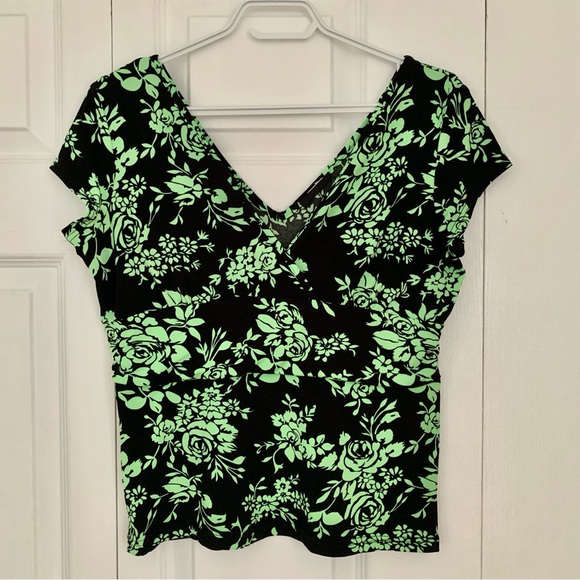 Floral Neon Green and Black Top - Picture 1 of 4